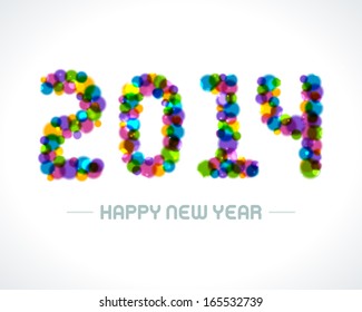 Happy new year - 2014 message and abstract light design vector background greeting card. 