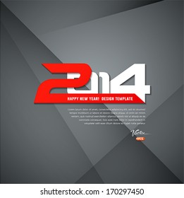 Happy New Year 2014 message text paper cut design background, vector illustration