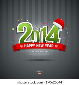 Happy New Year 2014 message text paper design background, vector illustration