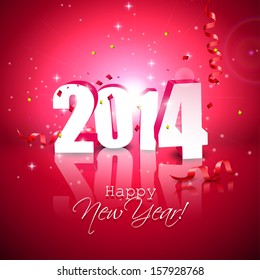 Happy new Year 2014 - modern red greeting card