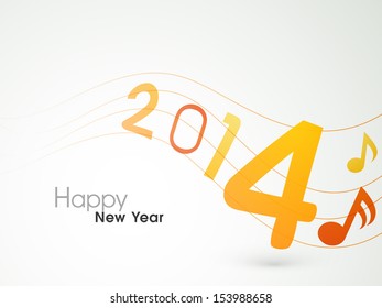 Happy New Year 2014 musical celebration concept with musical notes.