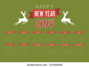 happy new year 2014 over green background  vector illustration 