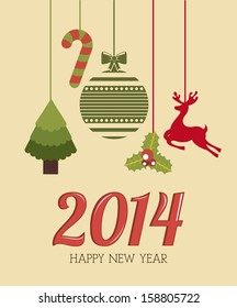 happy new year 2014 over  pink background  vector illustration 