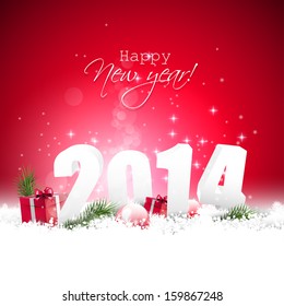 Happy new Year 2014 - red greeting card 