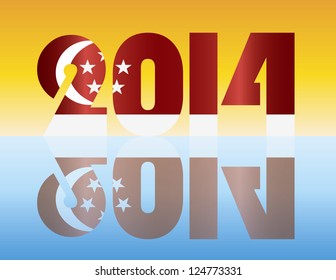 Happy New Year 2014 Silhouette with Singapore Flag Illustration Vector
