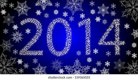 Happy New Year 2014 From Stars With White Snowflakes
