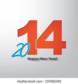 Happy new year 2014! Typography poster with blue 20 and orange 14. (EPS10 Vector)