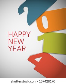 Feliz Año Nuevo 2014 tarjeta vectorial con grandes números (azul, naranja, verde y rojo)