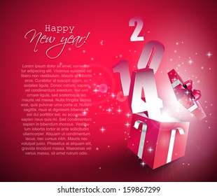 Happy New Year 2014 - vector background with open gift box 