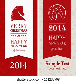 Happy New Year 2014 vector celebration cards with Chinese symbol of the horse