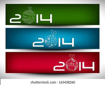 Happy New Year 2014 website header or banner set. 