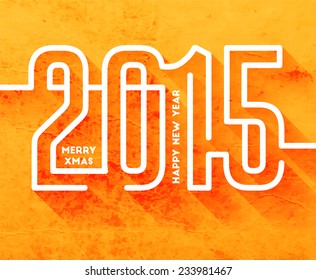 Happy New Year 2015 Abstract Creative Greeting Card Template in Modern Flat Style with Long Shadow for Holiday Designs.