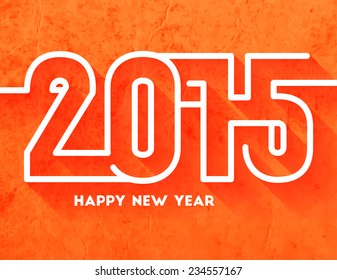 Happy New Year 2015 Abstract Creative Greeting Card Template in Modern Flat Style with Long Shadow for Holiday Designs