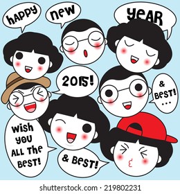 Happy New Year 2015 for All Family and Friends illustration set