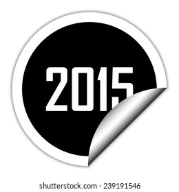 Happy new year 2015 - black vector icon. Round sticker.