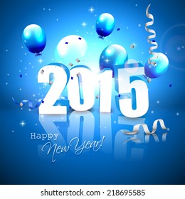 Happy New Year 2015 - blue greeting card with 3D numbers 