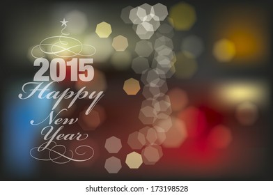 Happy New Year 2015. Blurred background with lights.