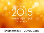 happy new year 2015 in bokeh and lens flare pattern on summer orange background (vector)