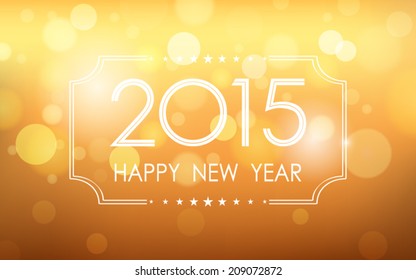 happy new year 2015 in bokeh and lens flare pattern on summer orange background (vector)