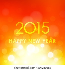 happy new year 2015 in bokeh and lens flare pattern orange background (vector) 