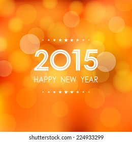 happy new year 2015 in bokeh and lens flare pattern on summer orange background (vector)