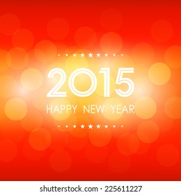 happy new year 2015 in bokeh and lens flare pattern on summer orange background (vector) 