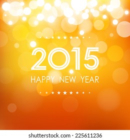 happy new year 2015 in bokeh and lens flare pattern on summer orange background (vector) 