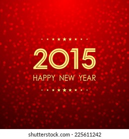 happy new year 2015 in bokeh and lens flare pattern on red background (vector) 