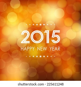 happy new year 2015 in bokeh and lens flare pattern on summer orange background (vector) 