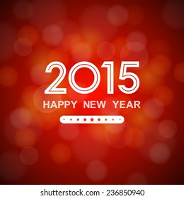 happy new year 2015 with bokeh and lens flare pattern on red background (vector)