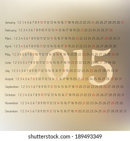 Happy new year 2015 calendar, greeting card design.