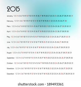 Happy new year 2015 calendar, greeting card design.