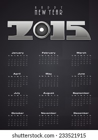 Happy New Year 2015 calendar design on grey background.