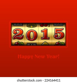 Happy New Year 2015 card - slot machine. Vector.