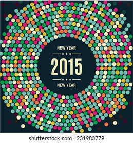 Happy New Year 2015 card with colorful circles