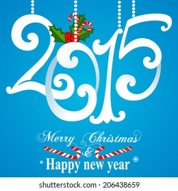 Happy New Year 2015 celebration background. Blue and white color. Vector Version. 