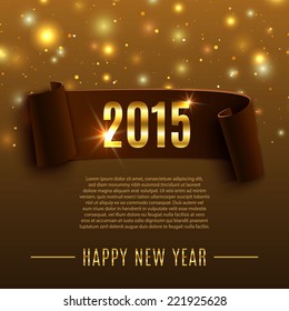 Happy New Year 2015 celebration background with realistic curved ribbon. Vector illustration