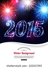 Happy New Year 2015 celebration concept with fireworks and place for text. Shining Christmas background. Vector illustration.