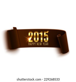 Happy New Year 2015 celebration realistic curved ribbon isolated on white background. Vector illustration