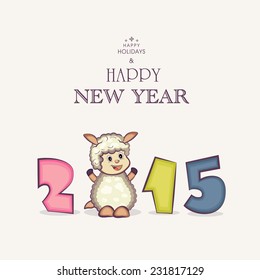 Happy New Year 2015 celebration concept with stylish text and sheep face.