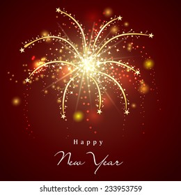Happy New Year 2015 celebration party poster with beautiful fireworks in the night.