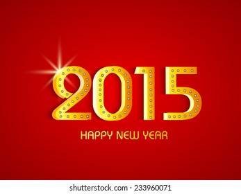 Feliz Ano Novo 2015 celebração com texto dourado brilhante decorado por pérola branca sobre fundo vermelho.
