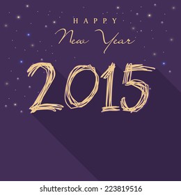 Happy New Year 2015 celebrations greeting card design on stars decorated purple background. 