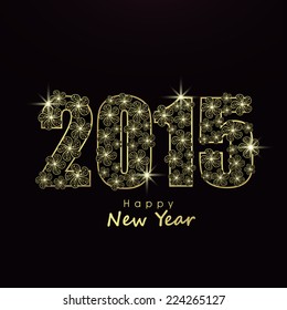 Happy New Year 2015 celebrations greeting card design with shiny text on black background. 