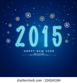Happy New Year 2015 celebrations greeting card design with stylish text on snowflakes decorated blue background. 