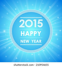 happy new year 2015 in circle and light ray pattern blue background (vector) 