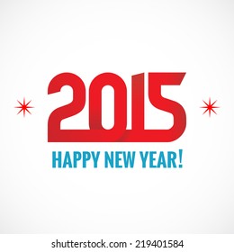 Happy New Year 2015 creative greeting card design. Red ribbons.