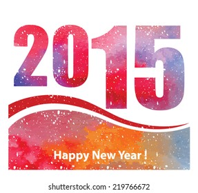 Feliz Año Nuevo 2015. Fondo de diseño creativo con efecto acuarela. Vector.