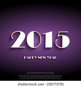 Happy new year 2015 creative greeting card logo design in purple and black color. Flat design in long shadow Vector illustration EPS10