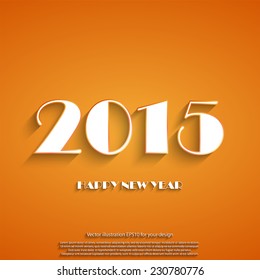 Happy new year 2015 creative greeting card logo design in orange and white color. Flat design in long shadow Vector EPS10